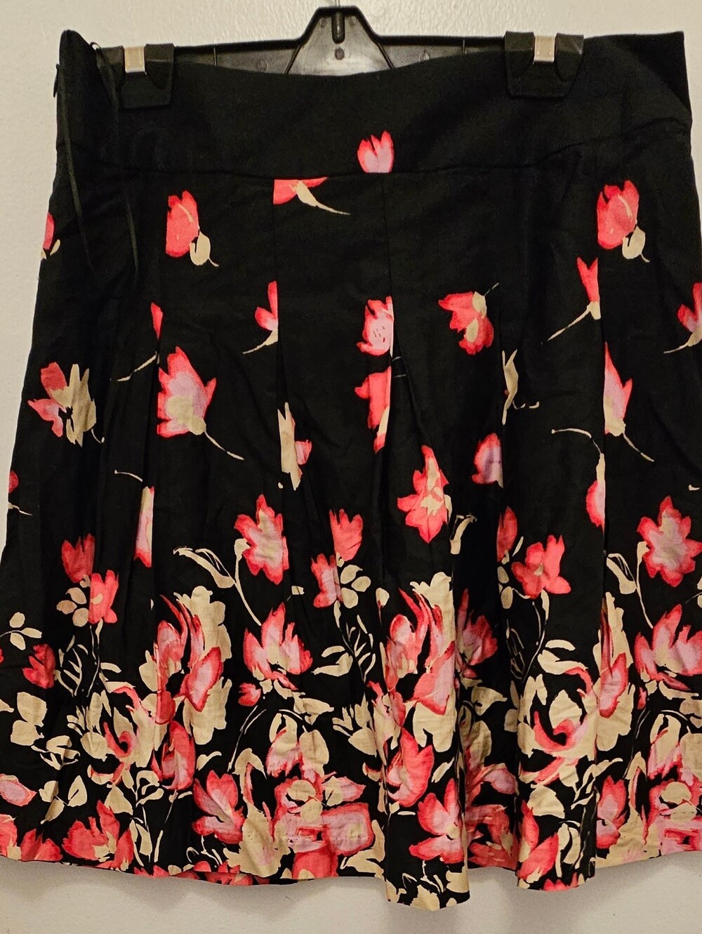George - Black A-Line Skirt with Pink and Cream Floral Print